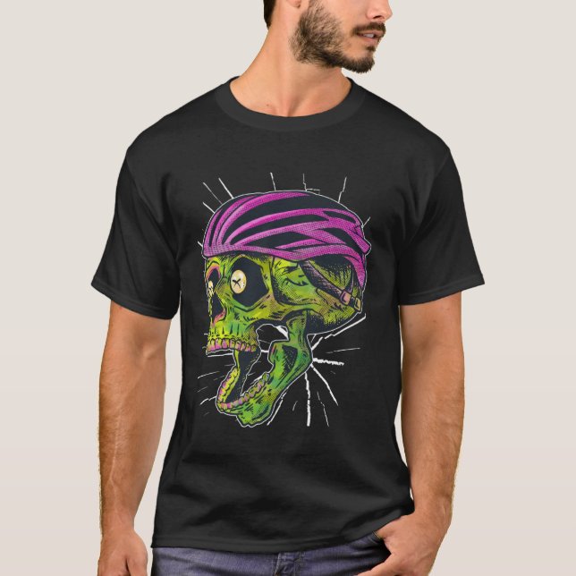 Bike Helmet Skull Weird Cool Fun Retro Dark T-Shirt (Vorderseite)