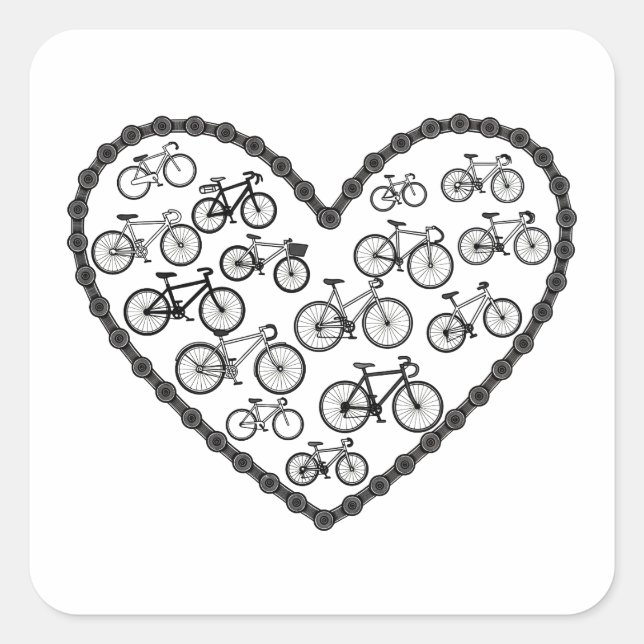 Bike Love Quadratischer Aufkleber (Vorderseite)