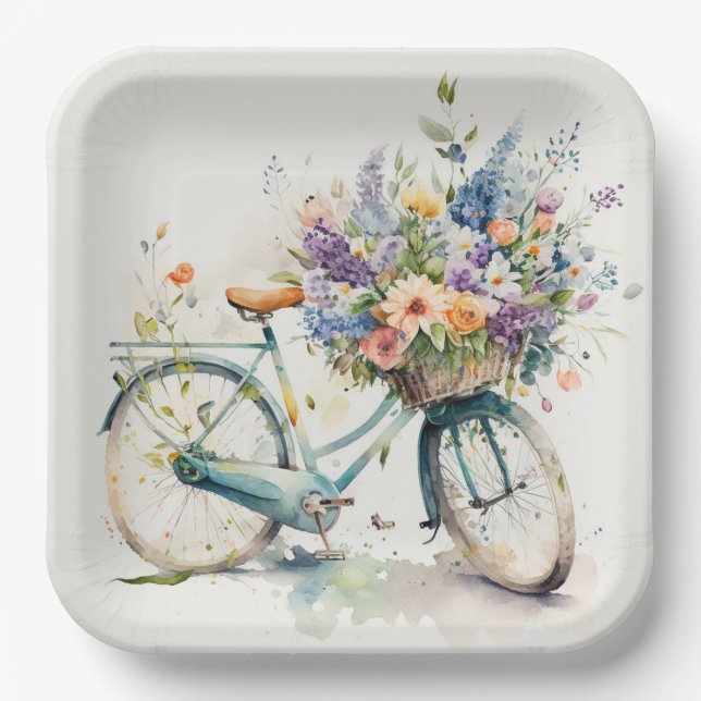 Bike mit Blume Pappteller (Vorderseite)