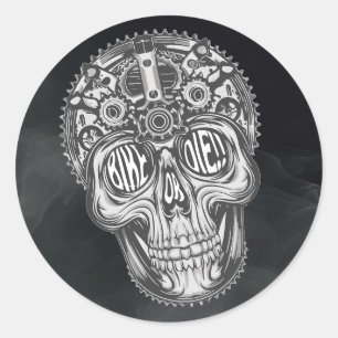 Bike oder Die!! Skull-Design Runder Aufkleber