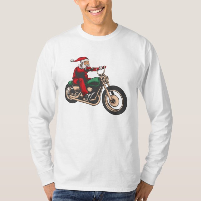 Bike Santa Christmas Motorrad-Fahrer T-Shirt (Vorderseite)