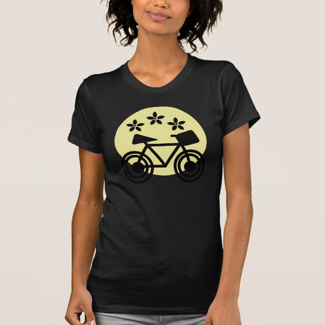 Bike Sunset and Daisy Flower Garden Illustration T-Shirt (Vorderseite)
