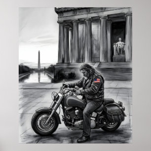 Biker am Lincoln Memorial Washington Monument Poster