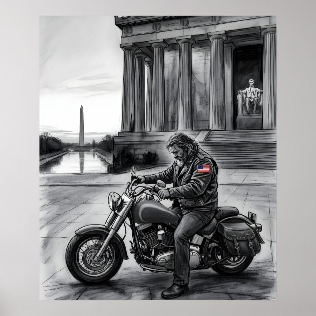 Biker at Lincoln Memorial Washington Monument  Poster (Vorne)