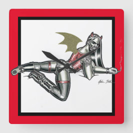 Biker Babe Quadratische Wanduhr