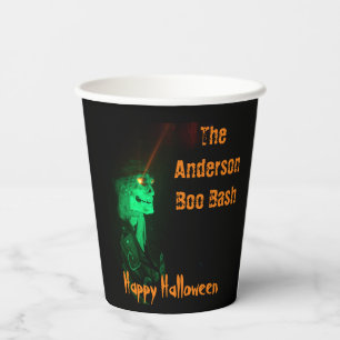 Biker Billy Halloween Skeleton Black & Orange Pappbecher