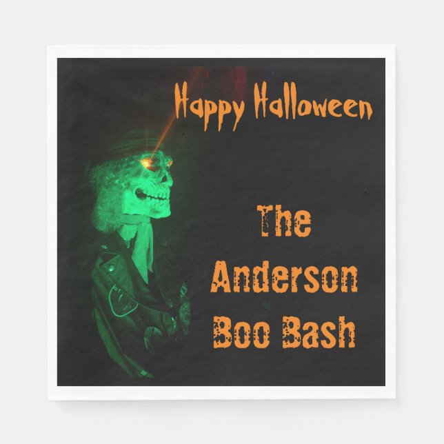 Biker Billy Halloween Skeleton Black & Orange Serviette (Vorderseite)