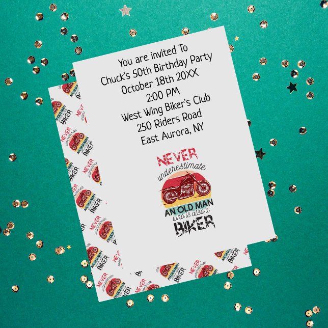 Biker Birthday Party Old Man Joke Einladung (Von Creator hochgeladen)