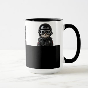 Biker Cat, Katze mit Motorradkleidung und Helm Tasse