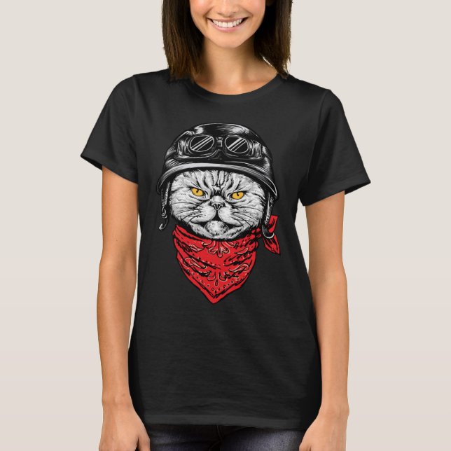 Biker Cat Motorrad Chopper Motorrad T-Shirt (Vorderseite)