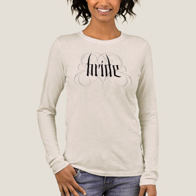 Biker Chic Bride Hand Letter Wedding Probe Tri-Blend Shirt (Vorderseite)