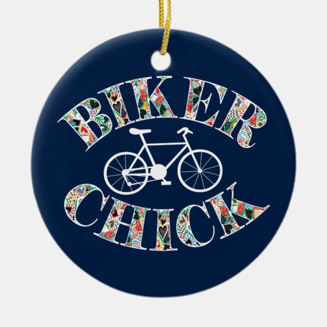 Biker Chick Bike Keramik Ornament (Vorne)