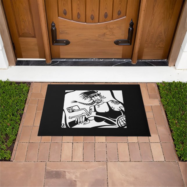 Biker Chick Black Doormat Fußmatte (Außenbereich)