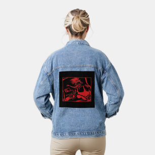 Biker Chick Red Black Women Denim Jacke
