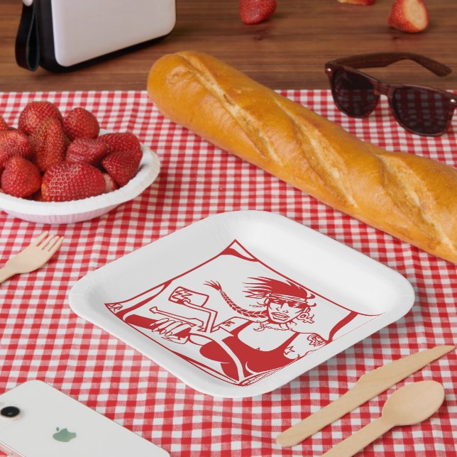 Biker Chick Rot-Quadrat-Teller Pappteller (Picknick)