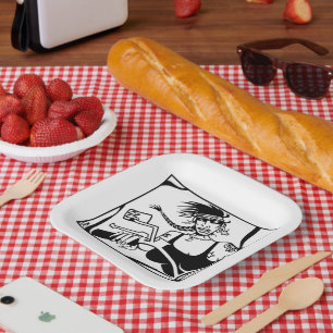 Biker Chick Schwarzes Quadrat Teller