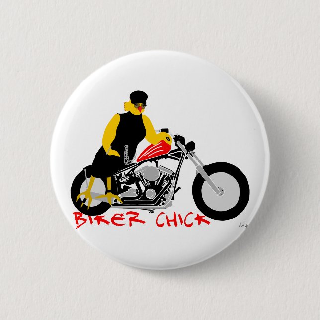 BIKER CHICK sitzt auf ihrem Motorrad Button (Vorderseite)