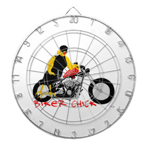 BIKER CHICK sitzt auf ihrem Motorrad Dartscheibe