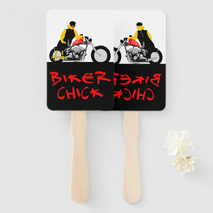 BIKER CHICK sitzt auf ihrem Motorrad Fächer