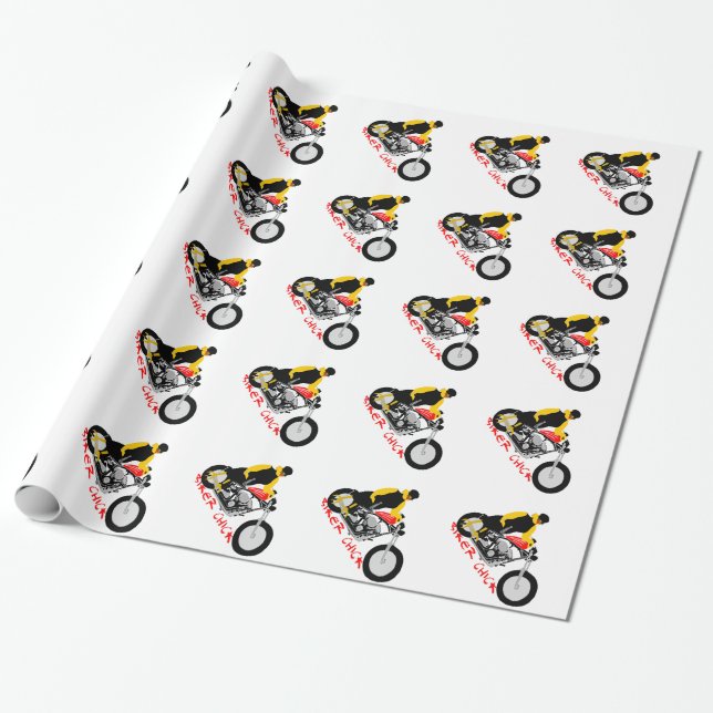 BIKER CHICK sitzt auf ihrem Motorrad Geschenkpapier (Ungerollt)