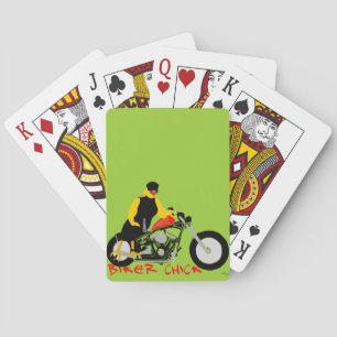 BIKER CHICK sitzt auf ihrem Motorrad Spielkarten