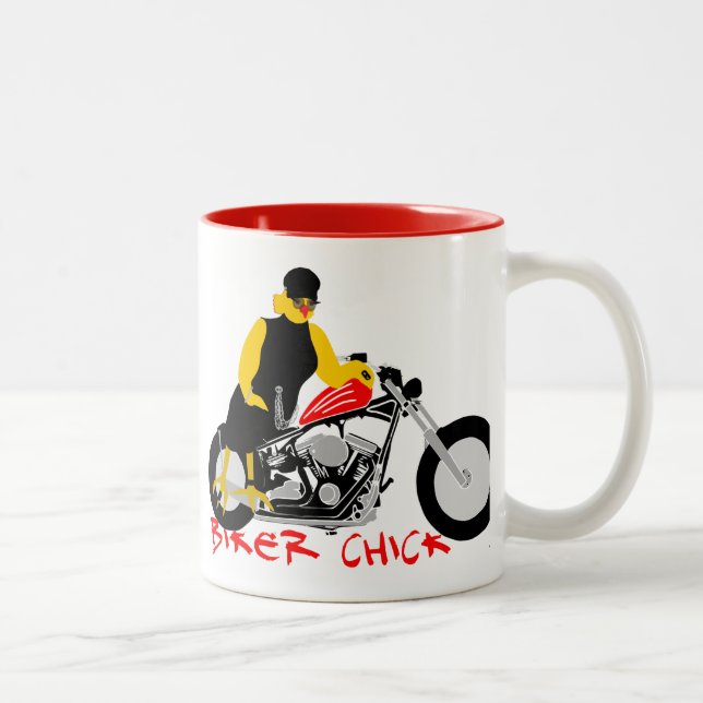 BIKER CHICK sitzt auf ihrem Motorrad Zweifarbige Tasse (Rechts)