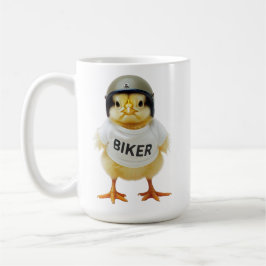 Biker-Chips vereint lustige Motorradfahrerin ma Kaffeetasse