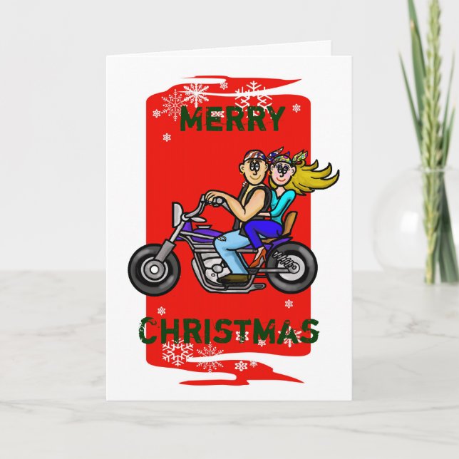 Biker Couple Christmas Card Feiertagskarte (Vorderseite)