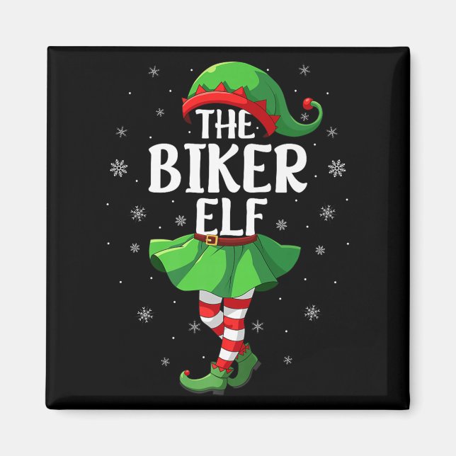 Biker Elf Christmas Girls Women Elf Squad Xmas Fam Magnet (Vorne)