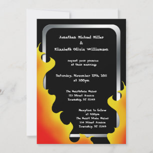 Biker Flames Silver Frame Wedding ~ Einladungen