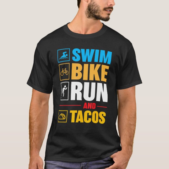 Biker für Herren Frauen schwimmen Radrennen & Taco T-Shirt (Vorderseite)