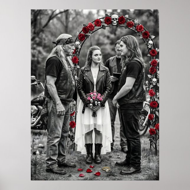 Biker Gothic Wedding Skull Rose Arch Selective  Poster (Vorne)