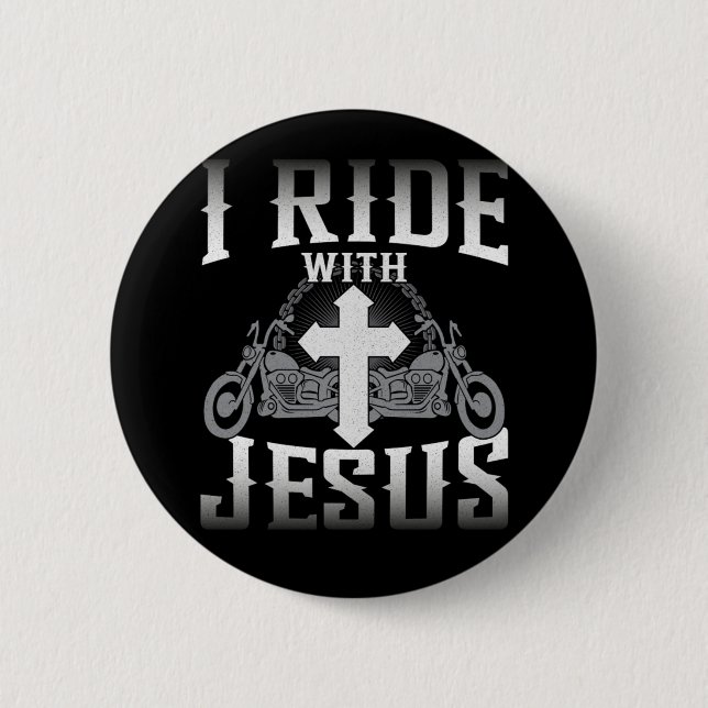 Biker Ich fahre mit Jesus Faith Button (Vorderseite)