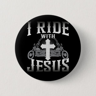 Biker Ich fahre mit Jesus Faith Button