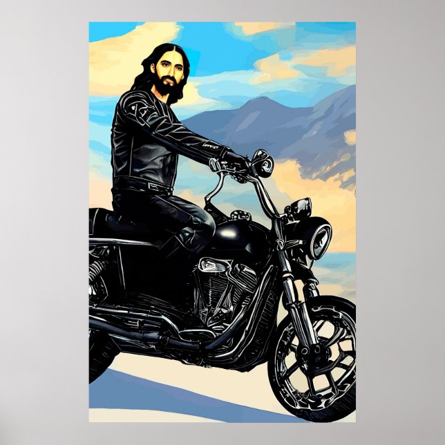 Biker Jesus Christus auf dem Motorrad Abstrakte Ku Poster (Vorne)