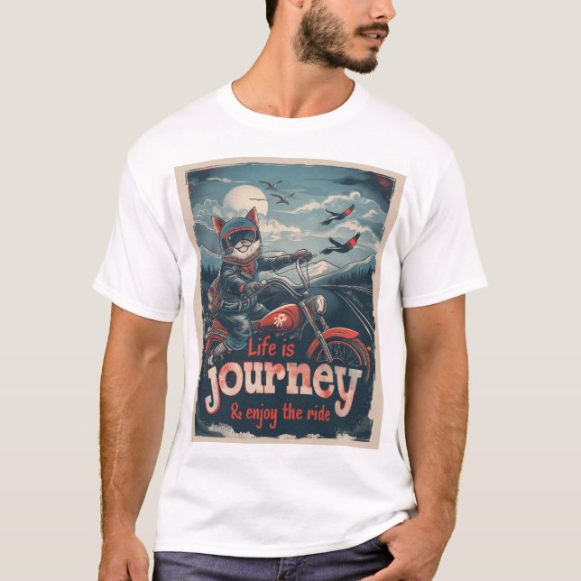 Biker-Katzen-Abenteuer T-Shirt (Vorderseite)
