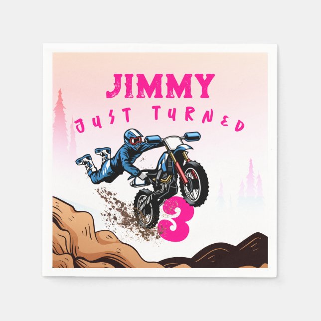 Biker Kid Dirt Stunt Bike Geburtstag Napkins Serviette (Vorderseite)