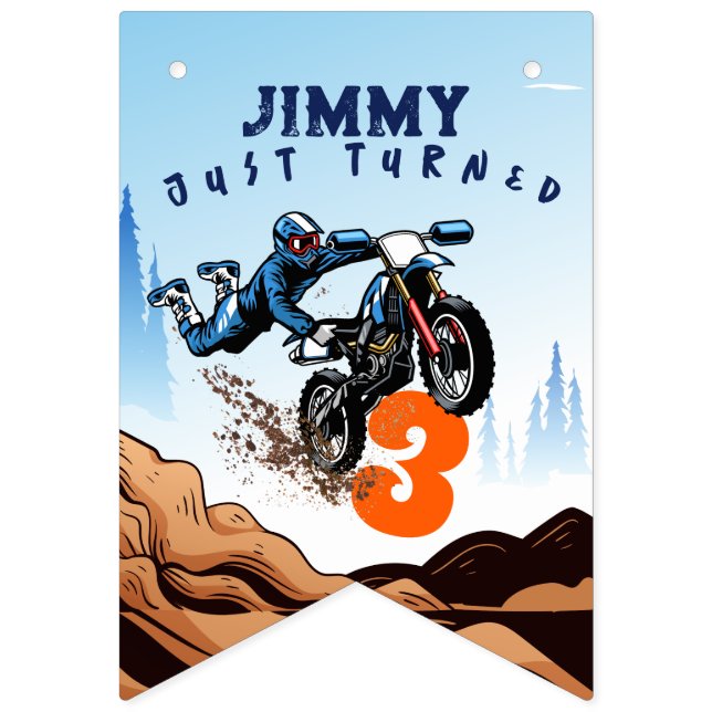 Biker Kid Dirt Stunt Bike Geburtstag Wimpelkette (Erste Fahne)