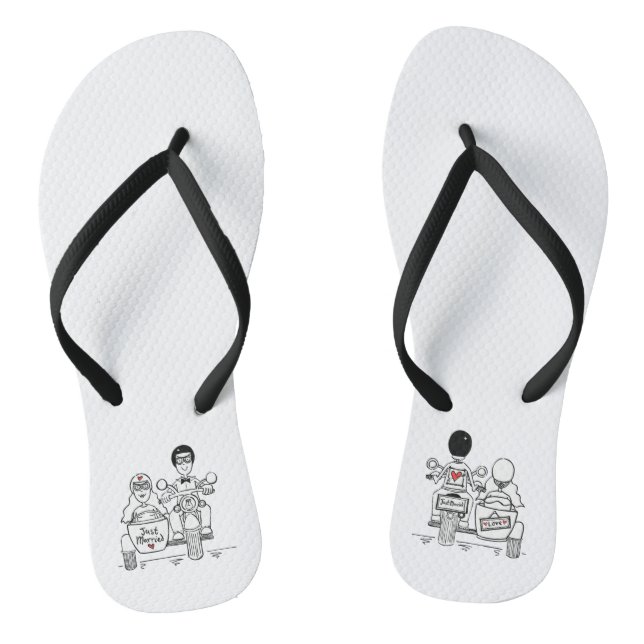 Biker Motorbike + Sidecar Wedding Flip Flops (Fußbett)