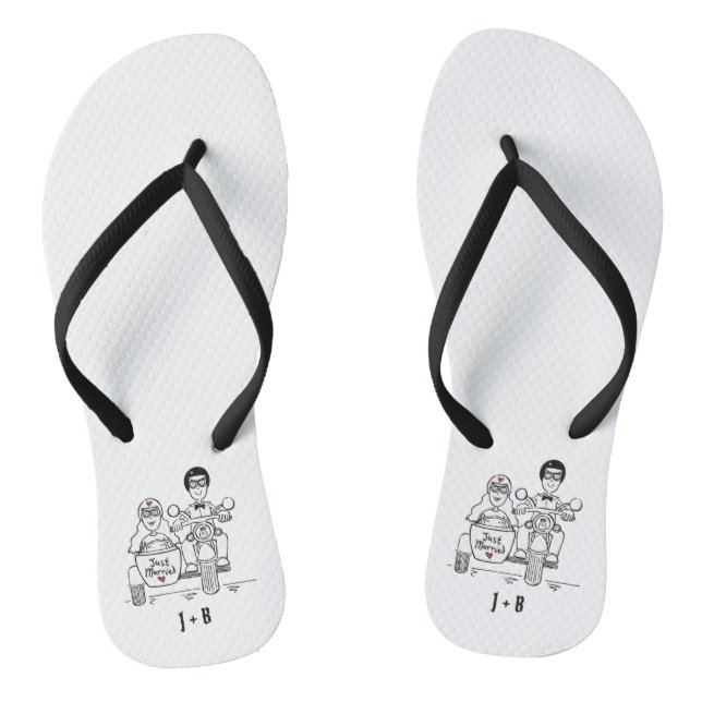 Biker Motorbike + Sidecar Wedding Flip Flops (Fußbett)