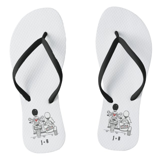 Biker Motorbike + Sidecar Wedding Flip Flops (Fußbett)