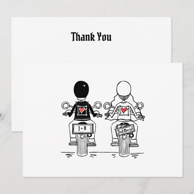 Biker-Motorrad-Hochzeit Dankeskarte (Vorne/Hinten)