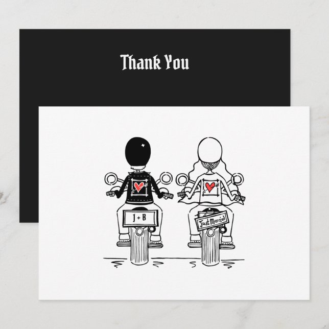 Biker-Motorrad-Hochzeit  Dankeskarte (Vorne/Hinten)