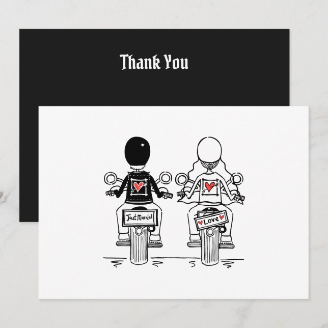 Biker-Motorrad-Hochzeit  Dankeskarte (Vorne/Hinten)