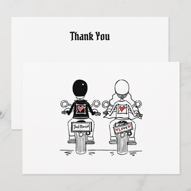 Biker-Motorrad-Hochzeit  Dankeskarte (Vorne/Hinten)