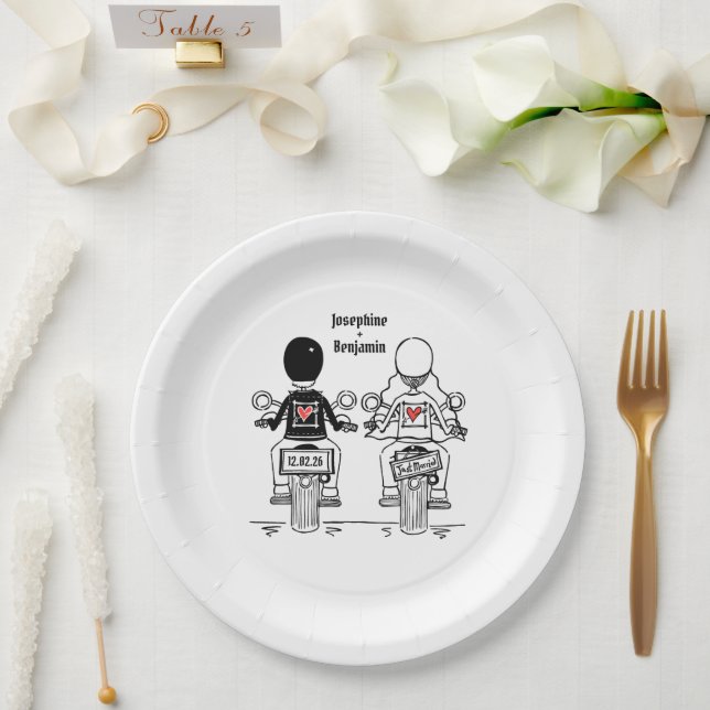 Biker-Motorrad-Hochzeit  Pappteller (Hochzeit)