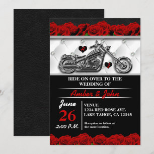 Biker-Motorrad-Leder-Rosen-Hochzeitseinladungen Einladung