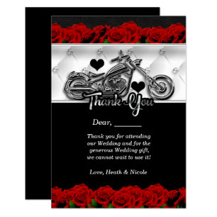 Biker Motorrad & Rote Rosen Danke Karte