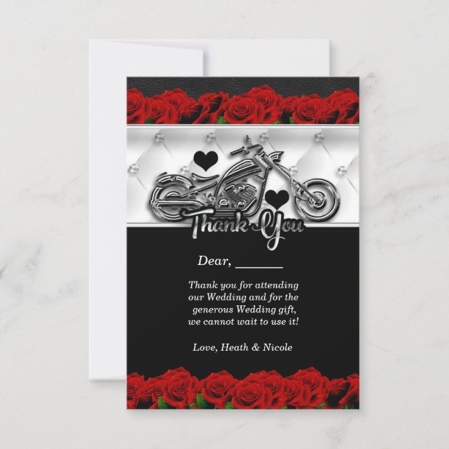Biker Motorrad & Rote Rosen Danke Karte (Vorderseite)