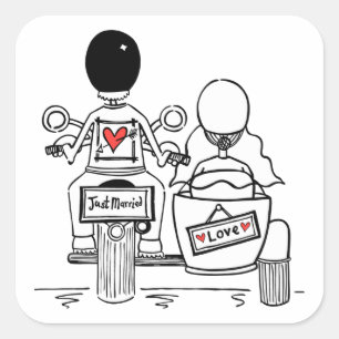 Biker-Motorrad & Sidecar Hochzeitskleber Quadratischer Aufkleber